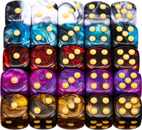 25 Pieces Polyhedral Dice Set 6 Sided Game Dice with Black Pouch