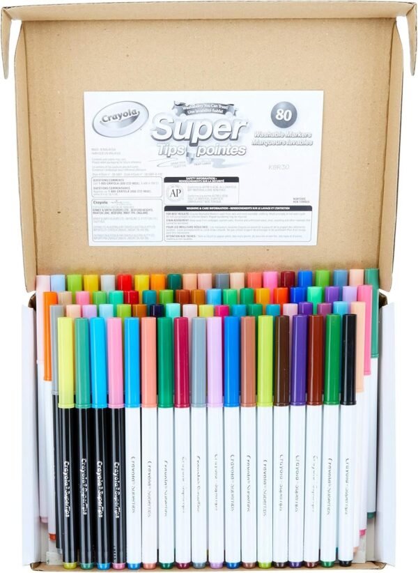 Crayola 80 Count SuperTips Washable Markers, Now with 80 Unique Colors, No