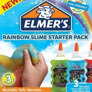 Elmers Rainbow Slime Starter Kit with Green, Blue and Red Glitter Glue,