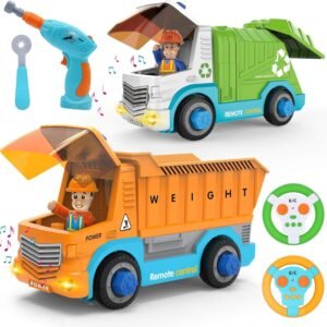 JOYIN Remote Control Take Apart Construction & Garbage Truck with Built-in Lights