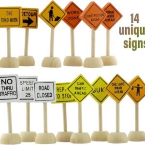Attatoy Toy Wooden Road Construction Traffic Sign Set; Street Signs Small Toy