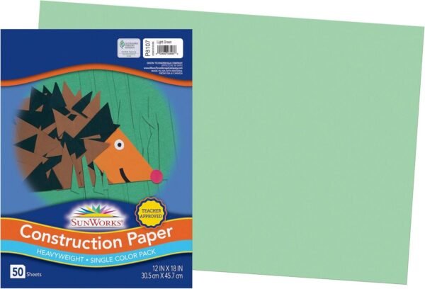 Pacon SunWorks Construction Paper, 12-Inches by 18-Inches, 50-Count, Light Green 8107