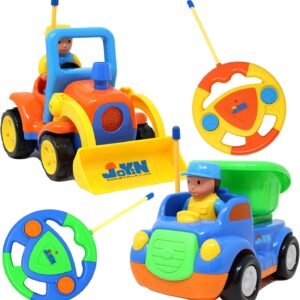 2 Cartoon RC Dump and Bulldozer Trucks Radio Remote Control with Music