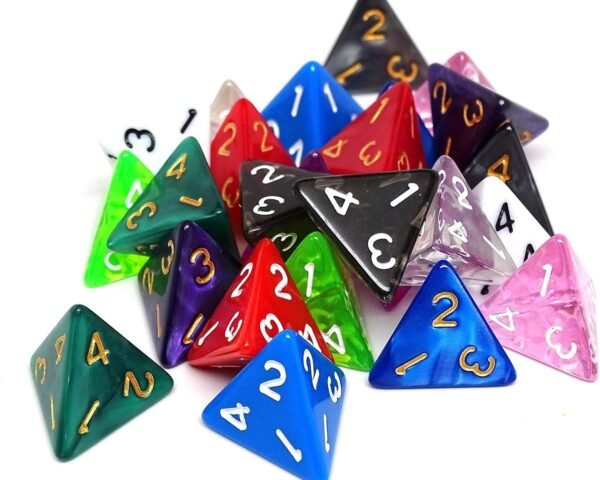 25 Count Assorted Pack of 4 Sided Dice - Multi Colored Assortment
