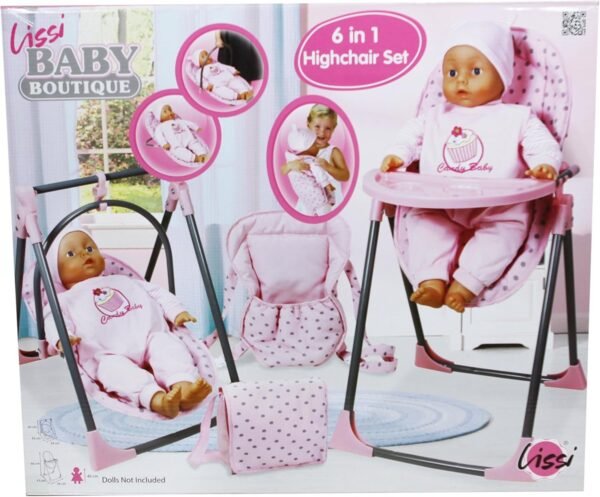 Lissi Convertible Doll Highchair Play Set with Accessories Role Play Toy
