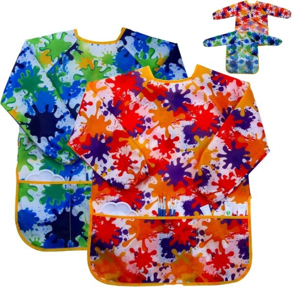 Kids Art Smock Painting Apron - Pack of 2 Long Sleeve and