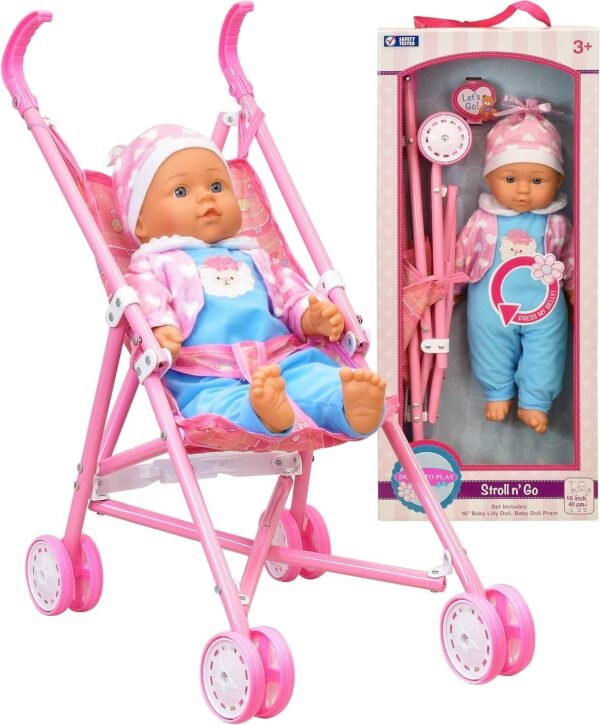 My First Baby Doll Stroller - Soft Body Talking Baby Doll Included