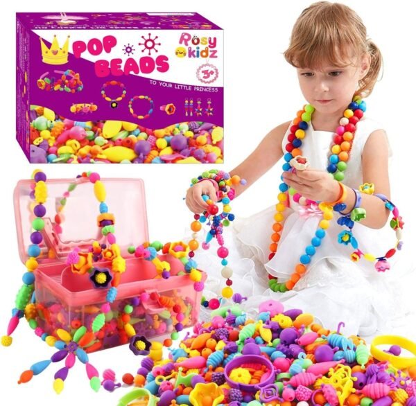Rosykidz Snap Pop Beads Set, 600 Pcs Arty Beads Jewelry Making Kit