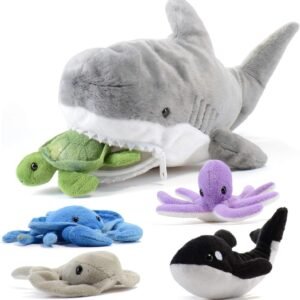 Prextex 15-Inch Plush Shark with 5 Piece Soft Stuffed Sea Animals Includes