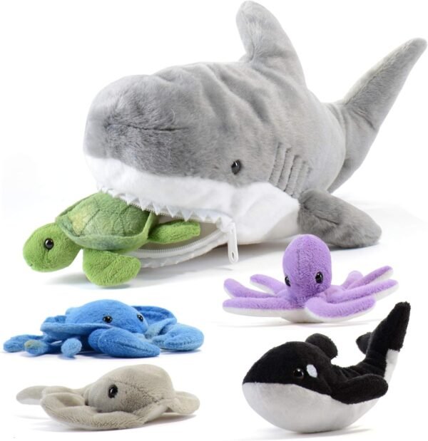 Prextex 15-Inch Plush Shark with 5 Piece Soft Stuffed Sea Animals Includes