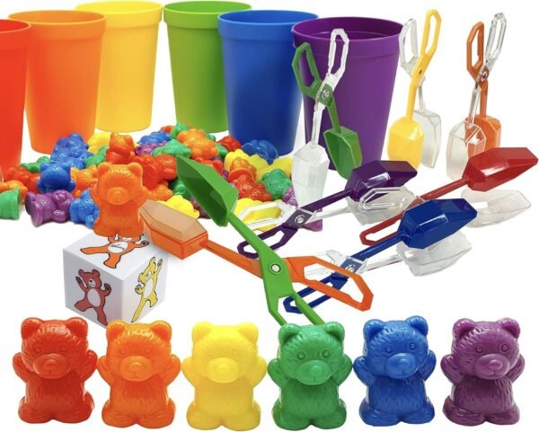 Skoolzy Rainbow Counting Bears, Bears Cups with Color Sorting Dice - 76pc
