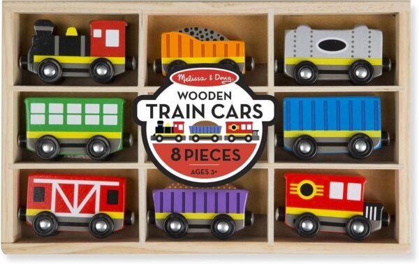 Melissa & Doug Wooden Train Cars 8-Piece Train Set,Multicolor Kit