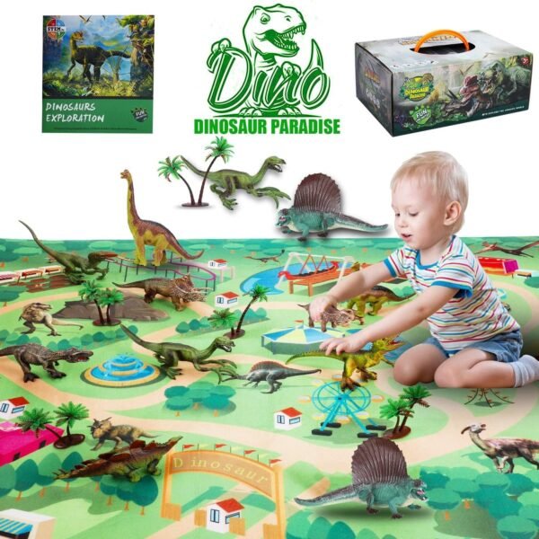 ALPULON Dinosaur Toys - Realistic Dinosaur Playset, Activity Play Mat & Trees