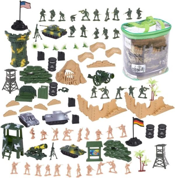 Juvale 100 Piece Military Figures and Accessories - Toy Army Soldiers in
