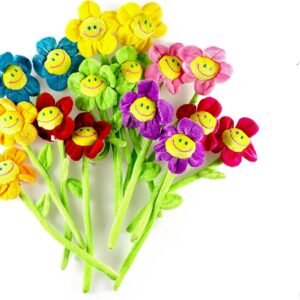 16PCS Daisy Plush Flowers Smiling Happy Face, 13 Inches Long Bendable Stems