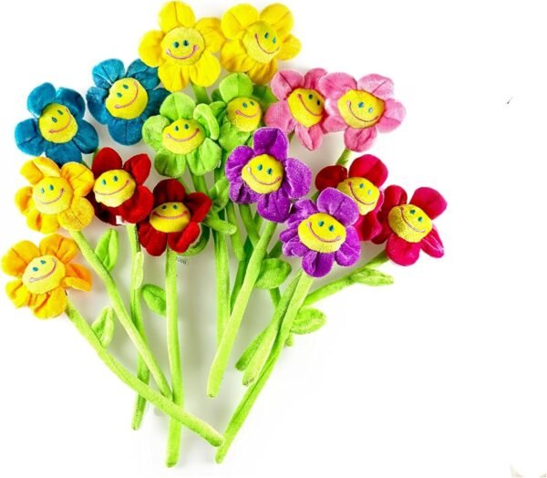 16PCS Daisy Plush Flowers Smiling Happy Face, 13 Inches Long Bendable Stems