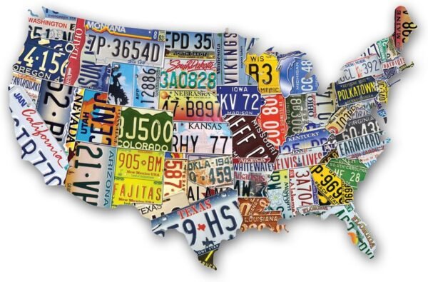 USA License Plate Map 1000 Piece Jigsaw Puzzle in the Shape of