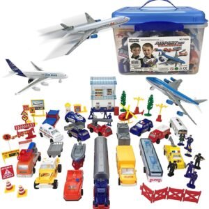 Liberty Imports Deluxe 57-Piece Kids Commercial Airport Playset in Storage Bucket with