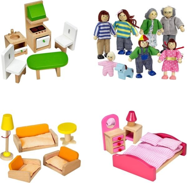 Dragon Drew Dollhouse Furniture Set - Wooden - Living Room, Bedroom and