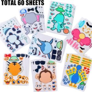 Sinceroduct Make Your Own Stickers,60 PCS Make-a-Face Stickers with 20 Designs, Animals