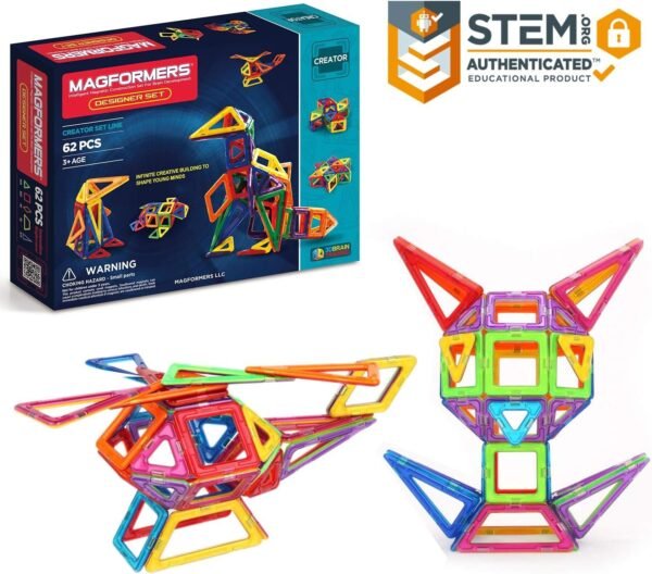 Magformers Designer Set 62-pieces Magnetic Building Blocks, Educational Magnetic Tiles Kit ,