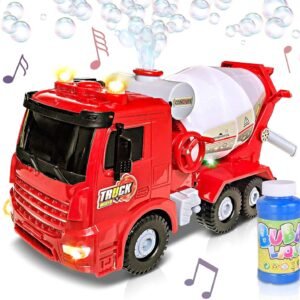 ArtCreativity Bubble Blowing Cement Truck Toy with LED and Sound Effects -