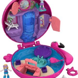 Polly Pocket Pocket World Flamingo Floatie Compact with Surprise Reveals, Micro Dolls