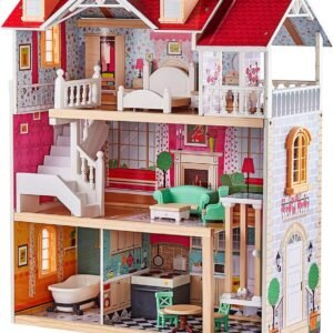 TOP BRIGHT Wooden Dollhouse with Elevator Dream Doll House for Little Girls