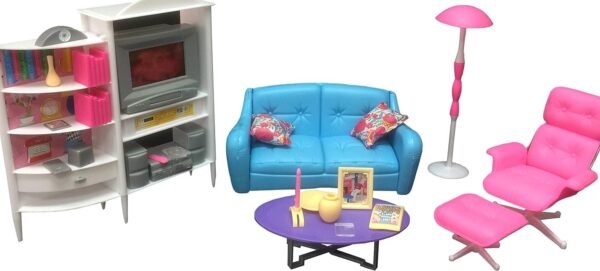 Gloria Dollhouse Furniture - Family Room TV Couch Ottoman Playset