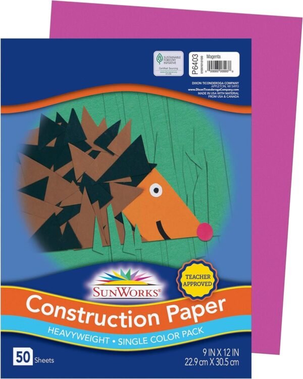 Pacon SunWorks Construction Paper, 9-Inches by 12-Inches, 50-Count, Magenta 6403