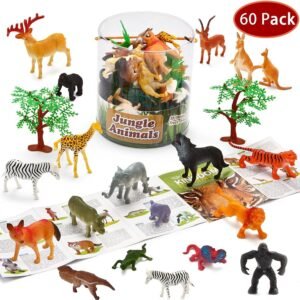 JOYIN 60Piece Safari Jungle Animal Figures Toddler Toy Set Realistic Wild Plastic