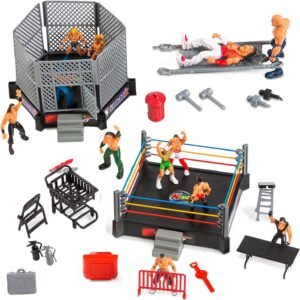 ToyVelt 32-Piece Wrestling Toys for Kids - Wrestler Warriors Toys with Ring