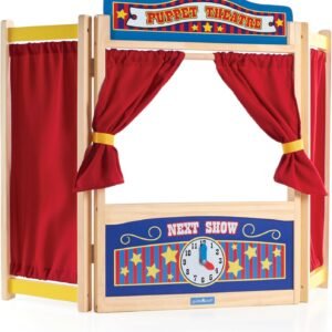 Guidecraft Wooden Tabletop Puppet Theater For Kids - Toddlers Foldable Dramatic Play
