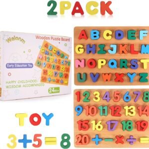 Wooden Puzzles for Toddlers, Welonm Wooden Alphabet Number Puzzles for Kids Ages