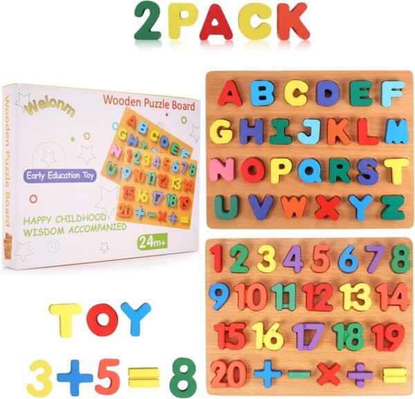 Wooden Puzzles for Toddlers, Welonm Wooden Alphabet Number Puzzles for Kids Ages