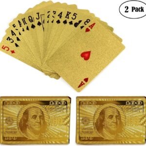KISEER 2 Pack 24K Gold Foil Playing Cards Waterproof Gold Plated Poker