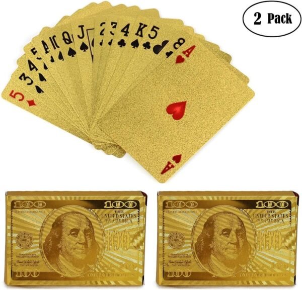KISEER 2 Pack 24K Gold Foil Playing Cards Waterproof Gold Plated Poker