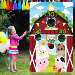 Farm Animals Toss Game with 3 Nylon Bean Bags, Indoor and Outdoor
