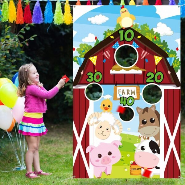 Farm Animals Toss Game with 3 Nylon Bean Bags, Indoor and Outdoor