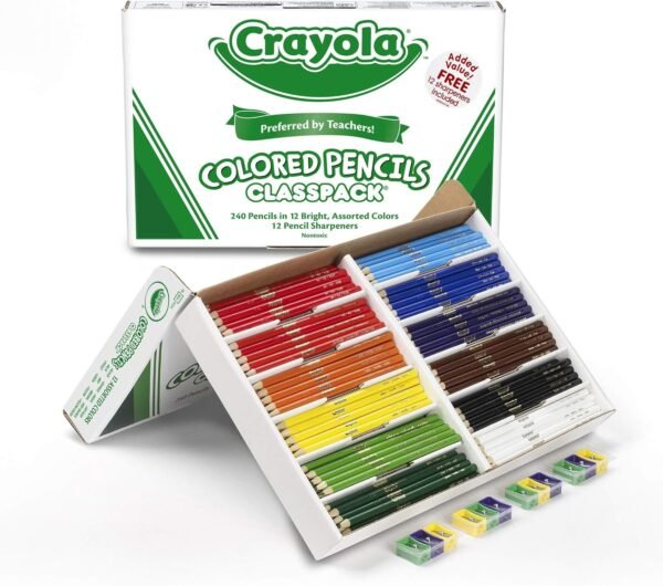 Crayola Colored Pencils, Bulk Classpack, Classroom Supplies, 12 Assorted Colors, 240 Count