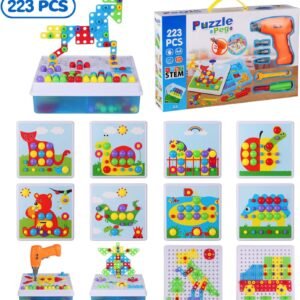 223 Pieces Construction Engineering Blocks Set, Electric Drill Puzzles STEM Toys, Drill