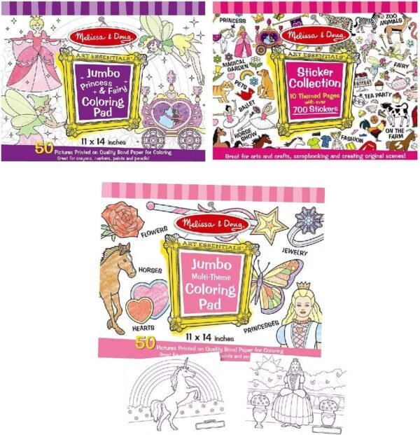 Melissa & Doug Sticker Collection and Coloring Pads Set Princesses, Fairies, Animals,