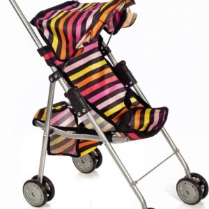 Mommy & Me Baby Doll Stroller Foldable Striped Umbrella Carriage with Basket