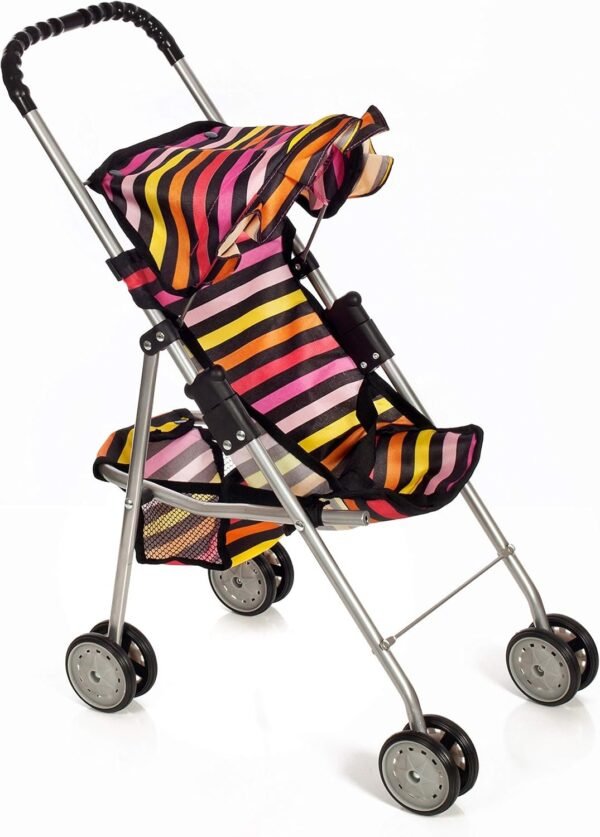 Mommy & Me Baby Doll Stroller Foldable Striped Umbrella Carriage with Basket