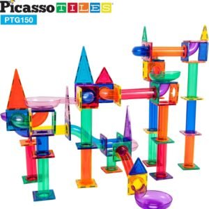 PicassoTiles Marble Run 150-Piece Magnetic Tile Race Track Toy Play Set STEM