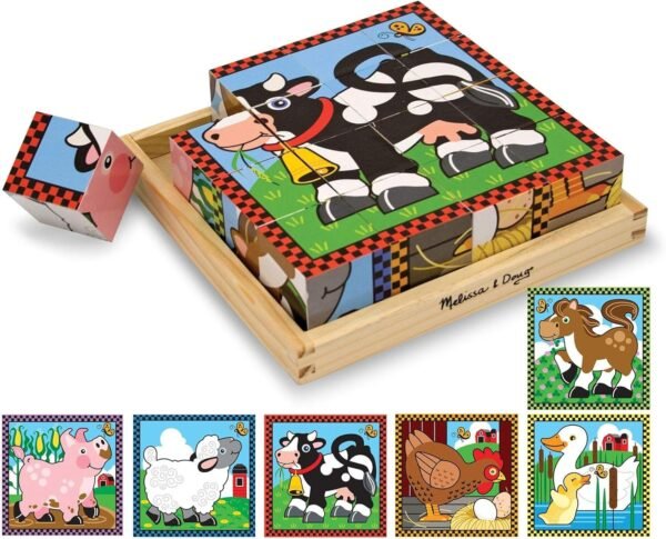Melissa & Doug Farm Wooden Cube Puzzle With Storage Tray - 6