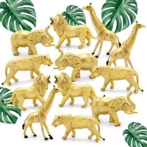 Shopperals 12 Jumbo Metallic Gold Plastic Safari Animal Set - Different Varieties