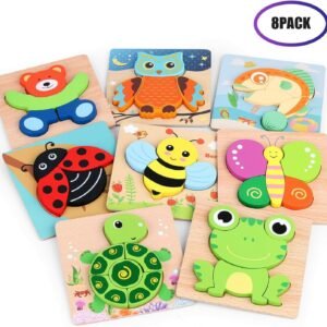 VSATEN Wooden Jigsaw Puzzles for Toddlers, 8 Pack Animal Puzzles for Kids