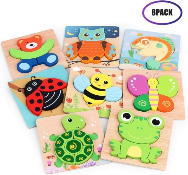 VSATEN Wooden Jigsaw Puzzles for Toddlers, 8 Pack Animal Puzzles for Kids