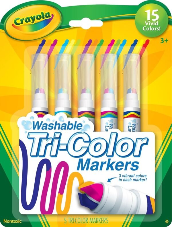 Crayola Triple Tip Markers, Washable Markers, 15 Vivid Colors, 5Count